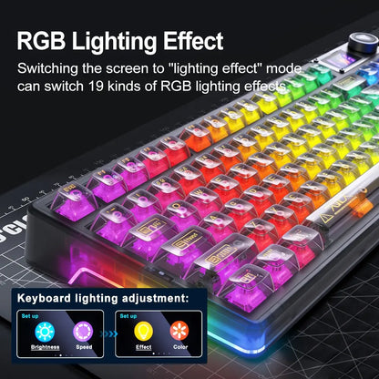 AULA F98Pro V3 Three-Mode Mechanical Keyboard, High-Definition Smart Screen, Long Battery Life, Multi-Function Knob, Cool RGB Lighting, Hot-Swappable Shaft, Compatible with Windows/Mac/Ios System Equipment, Suitable for E-Sports Games and Office.