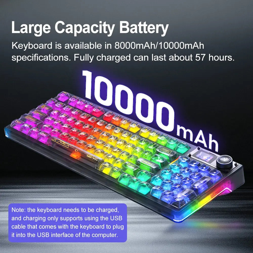 AULA F98Pro V3 Three-Mode Mechanical Keyboard, High-Definition Smart Screen, Long Battery Life, Multi-Function Knob, Cool RGB Lighting, Hot-Swappable Shaft, Compatible with Windows/Mac/Ios System Equipment, Suitable for E-Sports Games and Office.