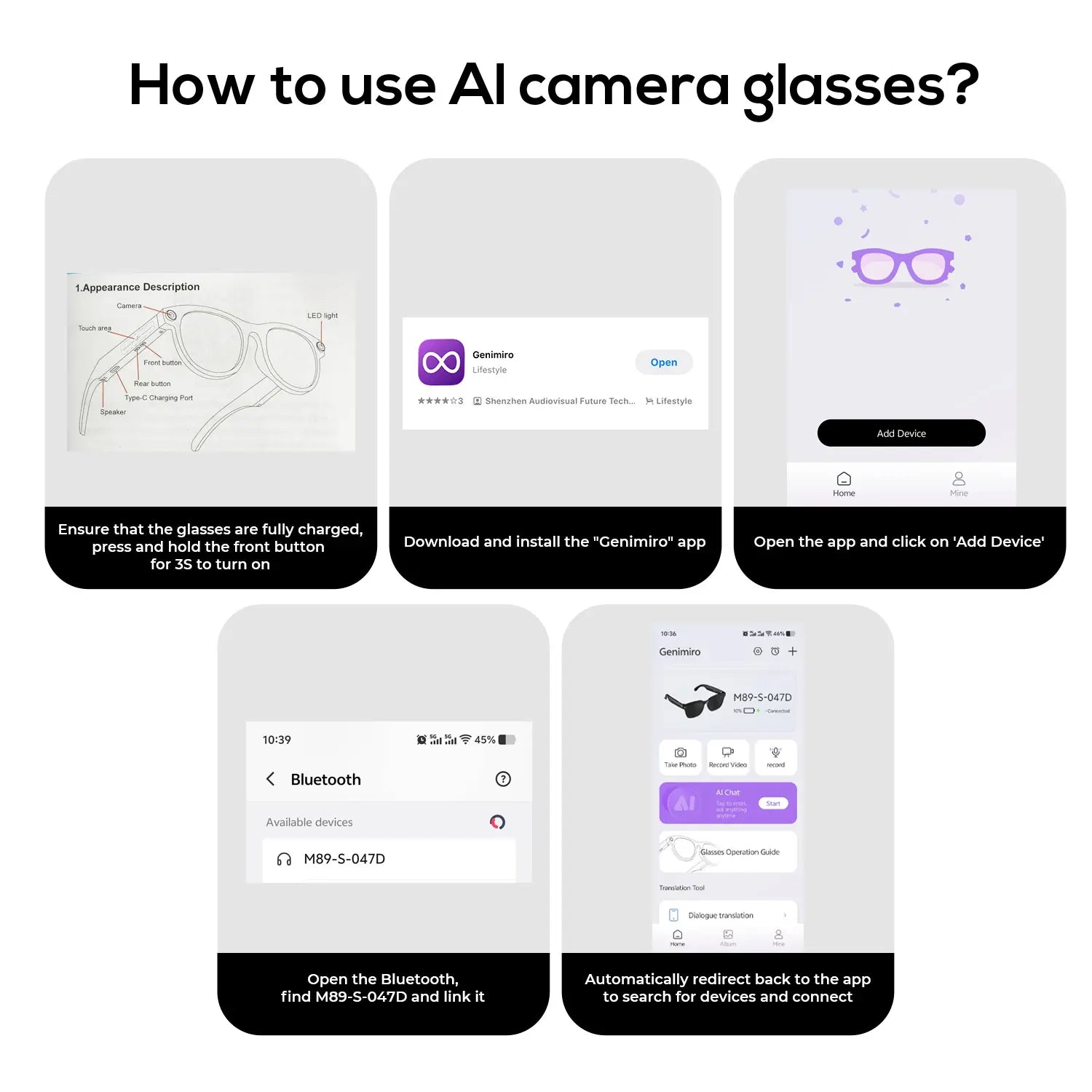 800W HD Camera Smart Sport Glasses, AI Smart Glasses，Photo/Video/Recording (Light on When Recording), Remote Shutter Controlai Voice Assistant, Object Recognition, Bluetooth Music Control & Call, Multilingual Translation, Lightweight Wear, Meta Glasses