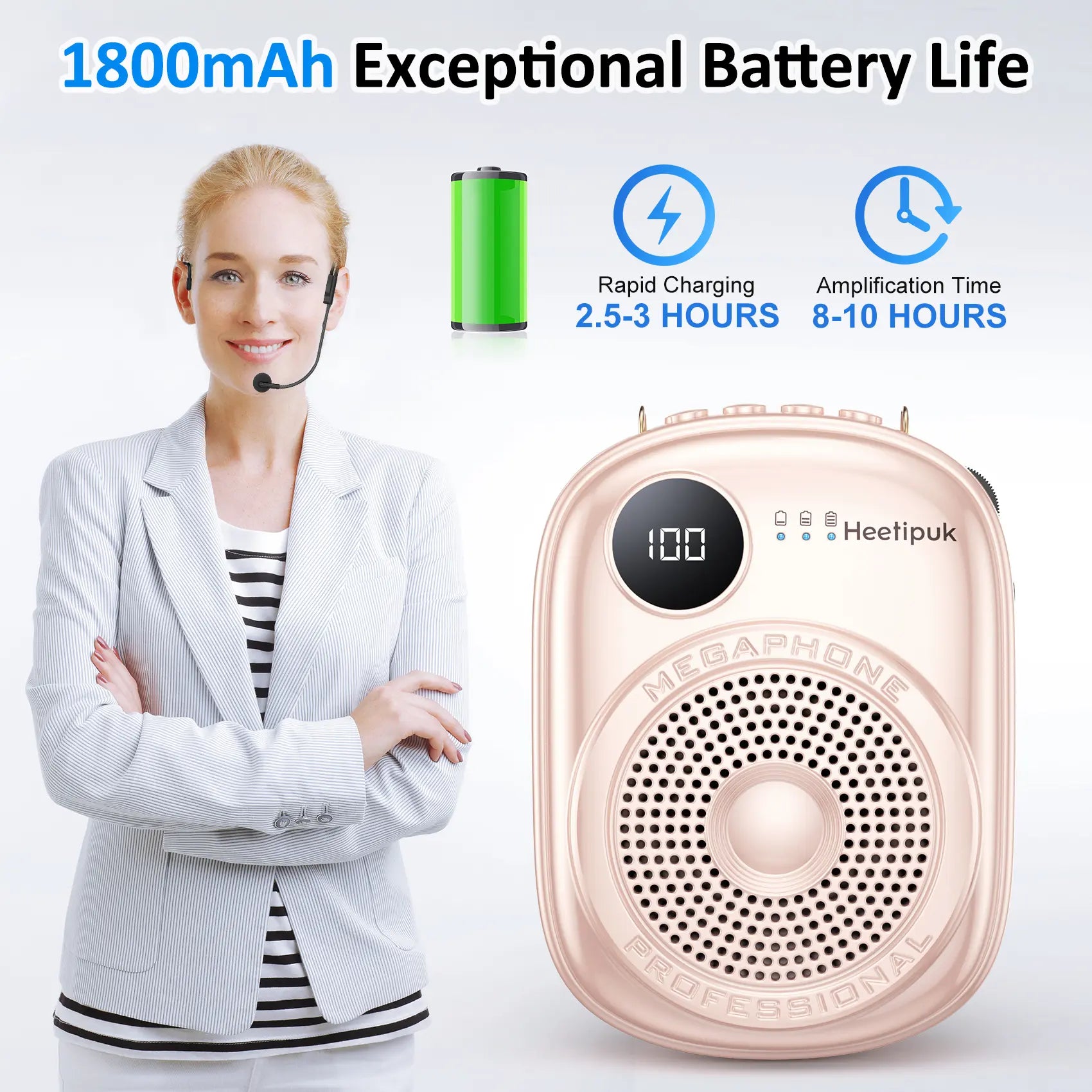 PRUNUS A18 Voice Amplifier Microphone Headset,Portable Voice Amplifier,Pa Systems for Teachers,Training,Shopper Guide,Tour Guide, Supports TF Card