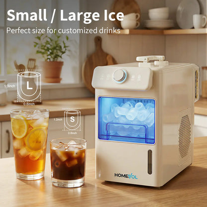HOMEVOL Cordless Portable Ice Maker, Compatible with Dewalt 2*20V 7.8Ah Rechargeable Battery Powered Countertop Ice Machine with Scoop, 6 Cubes in 6-8 Mins, 2 Ice Sizes, Auto Self-Cleaning, for Home, Kitchen, Camping, RV & Outdoor