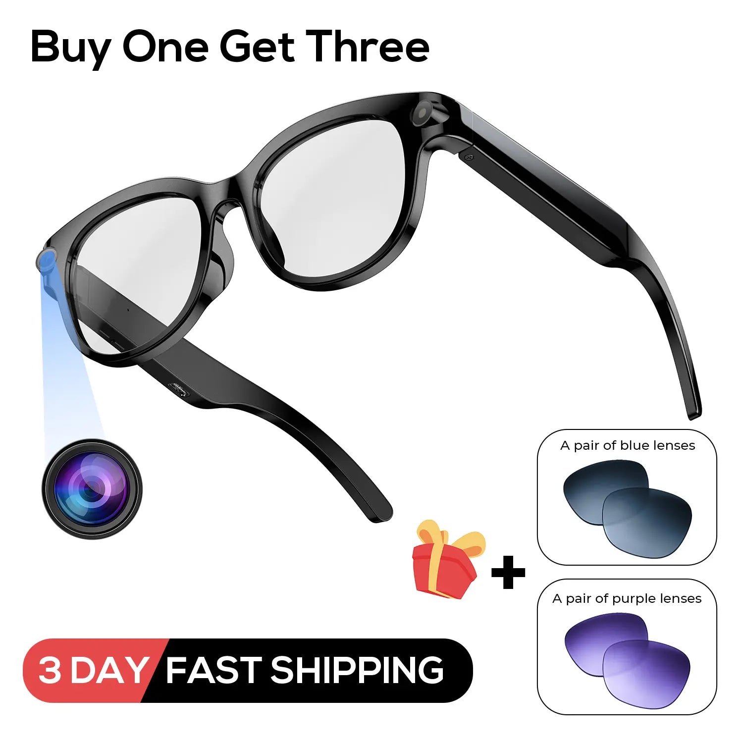 800W HD Camera Smart Sport Glasses, AI Smart Glasses，Photo/Video/Recording (Light on When Recording), Remote Shutter Controlai Voice Assistant, Object Recognition, Bluetooth Music Control & Call, Multilingual Translation, Lightweight Wear, Meta Glasses